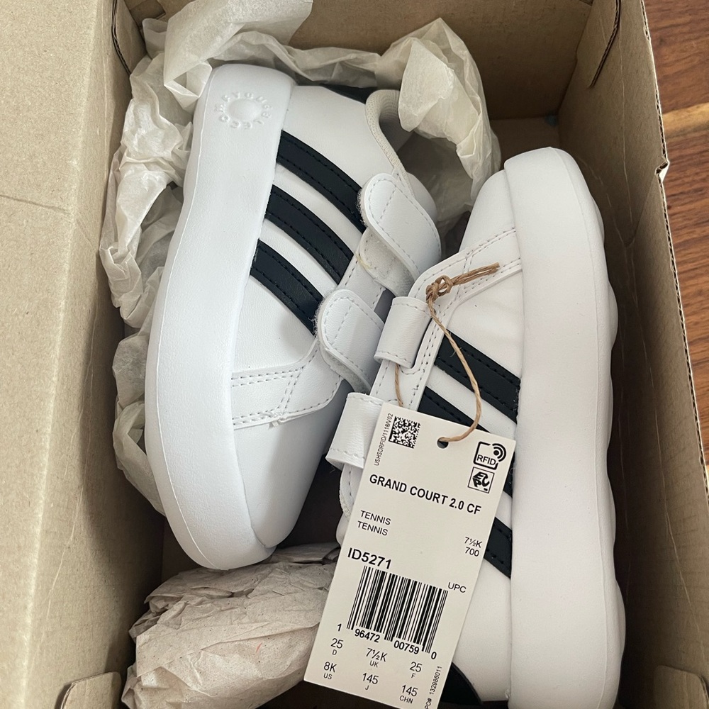 Adidas Kids Grand Court 2.0 CF White and Black Sneakers